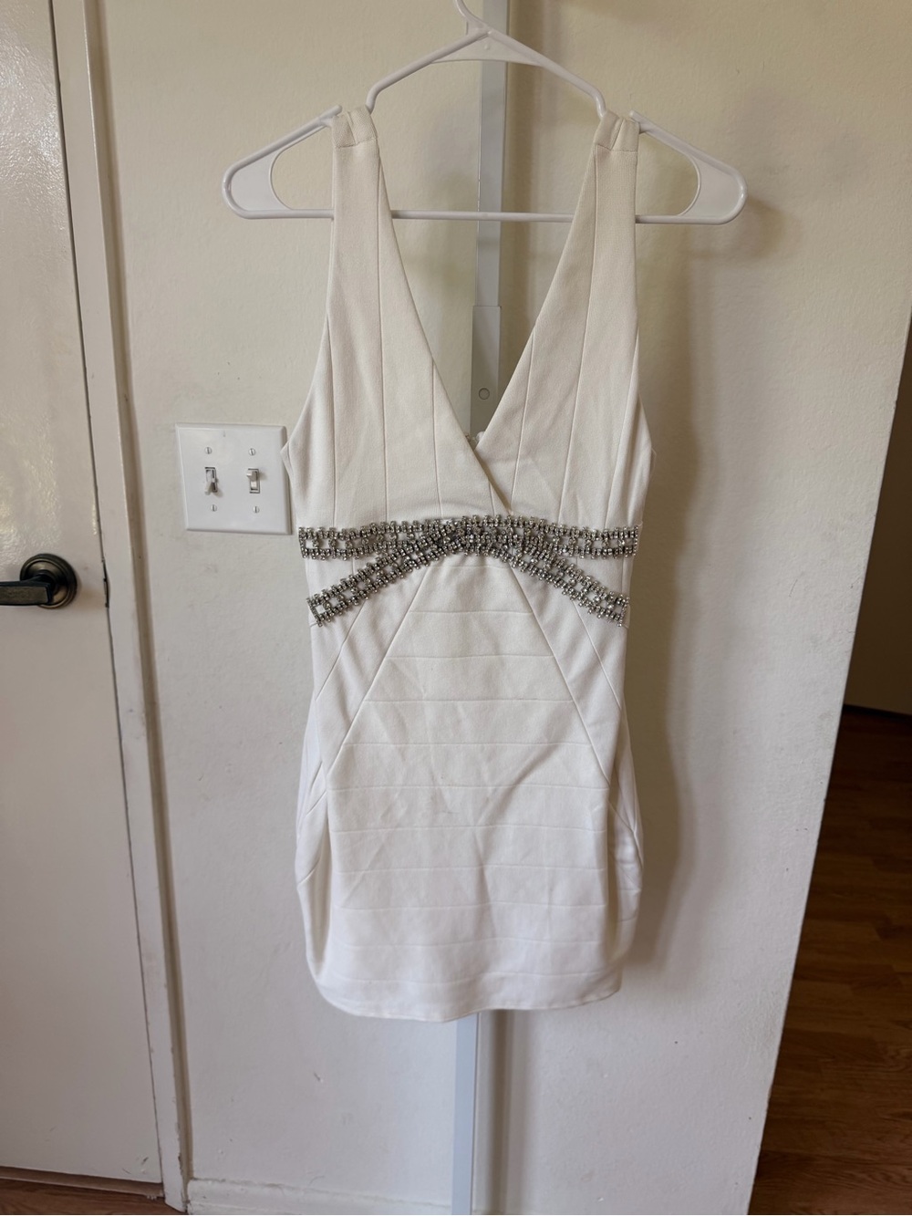 Sky White Mini Dress with Silver Beaded Waist